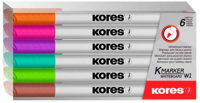 Tábla- és flipchart marker készlet, 1-3 mm kúpos, KORES "K-Marker W1", 6 különböző szín